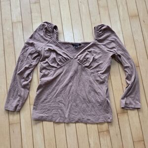 Banana Republic Dusty Mauve Long Sleeve V-Neck Top